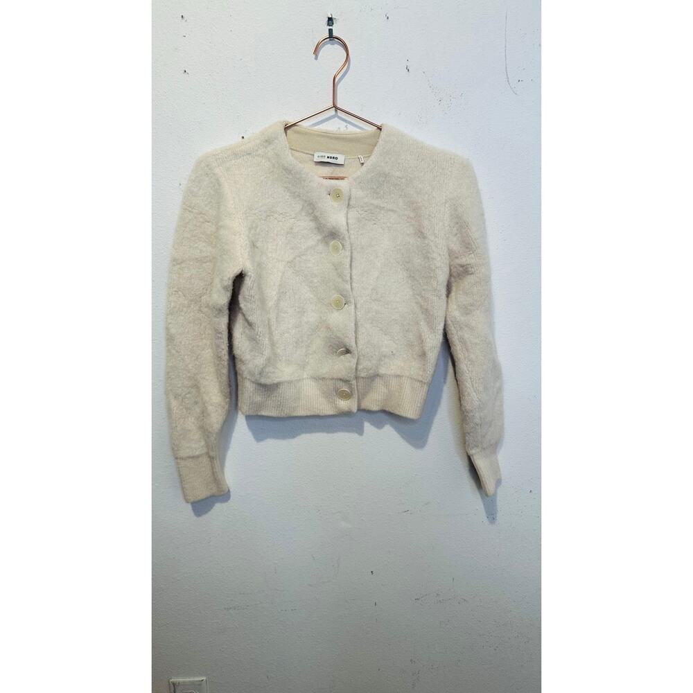 SANDRO OFF-WHITE Knit Alpaca Wool Blend Creamy Button Knot Cardigan size 0 - Picture 2 of 16